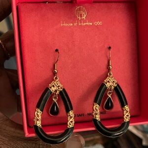 House of Harlow 1960 Black and Gold Hoop Earrings